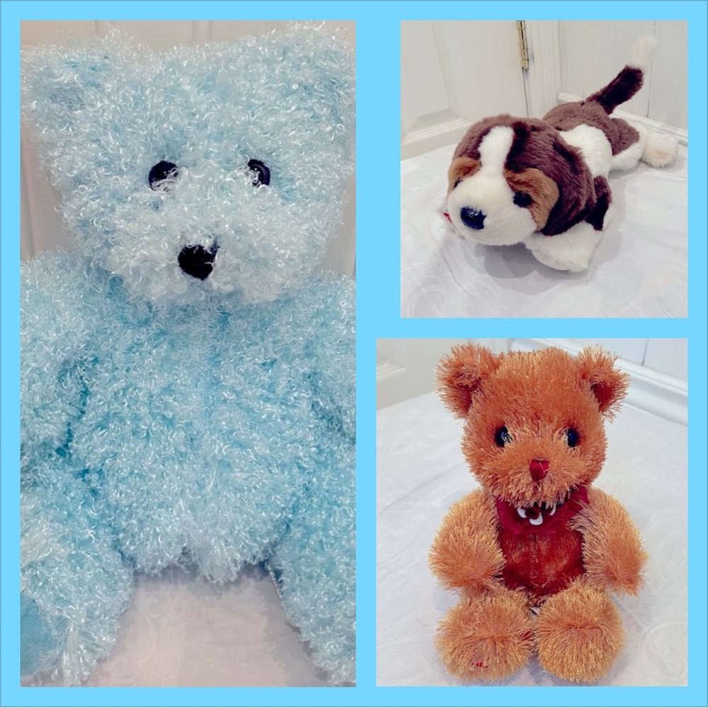 Lot of Three Plush Toys - Two Teddy Bears, One Puppy Dog